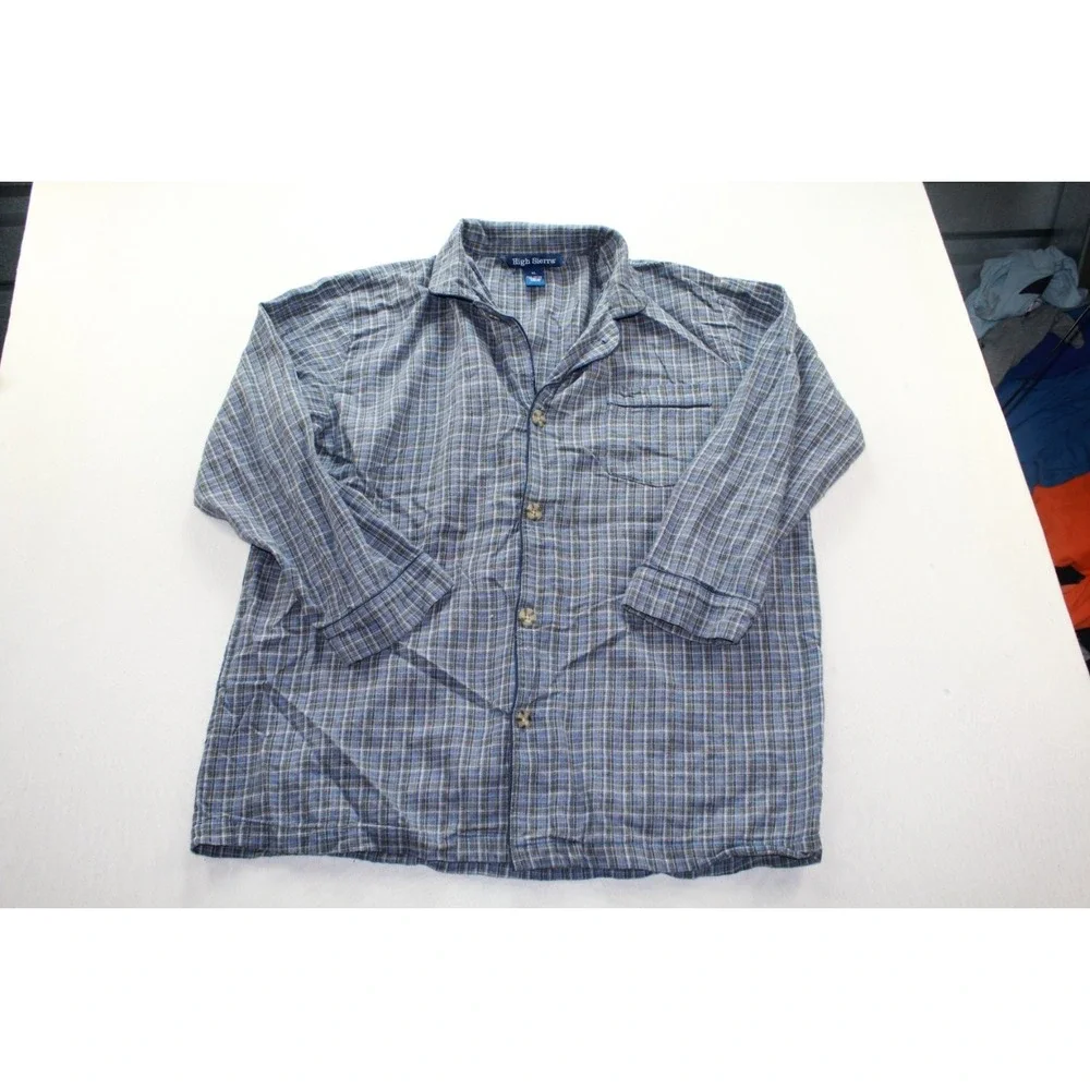 High Sierra Mens XL Pajama Top Blue Plaid Flannel Long Sleeve Button Up Cotton